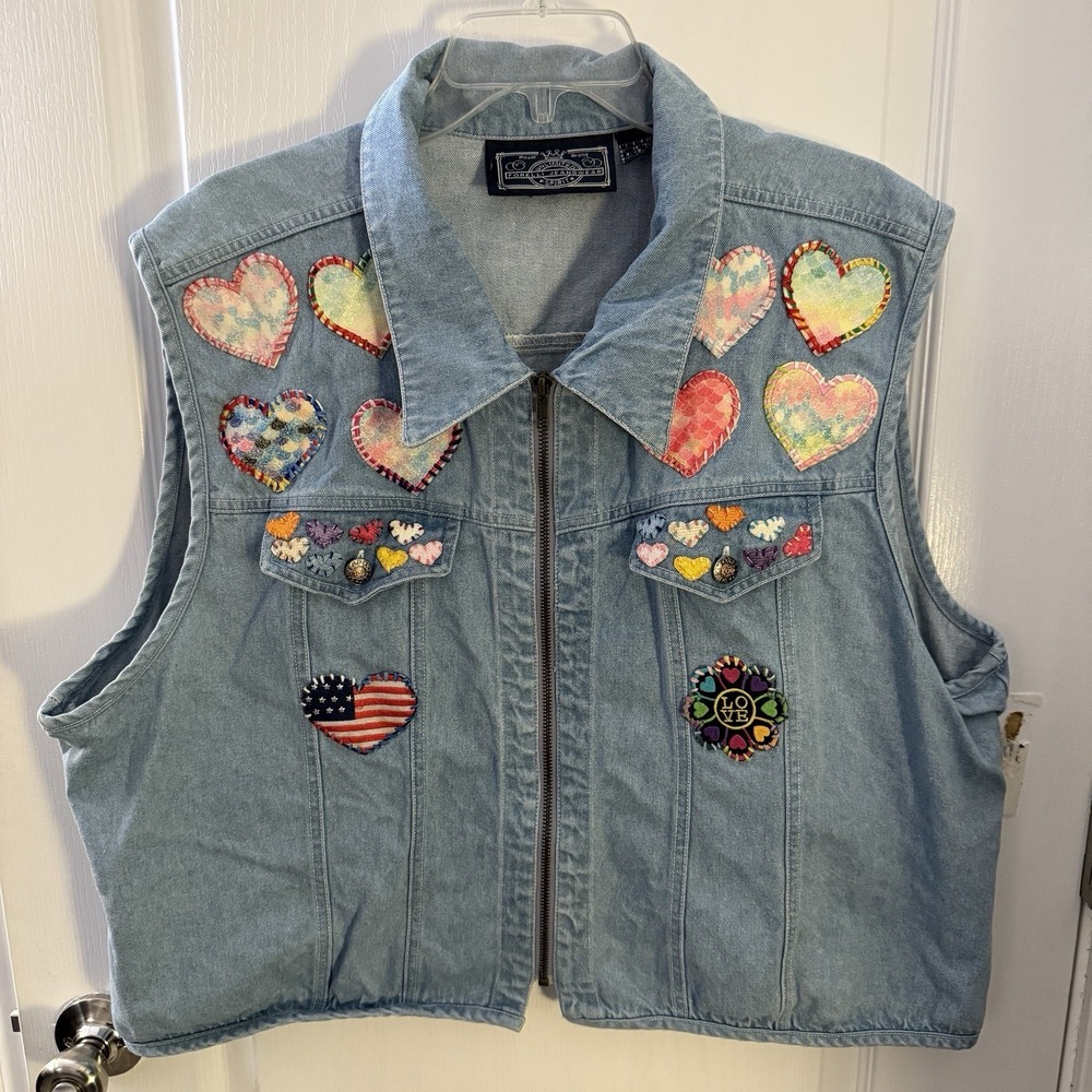 Forelli‎ Jeanswear 90's Women's Denim Vest with Multicolor Patches Size XL